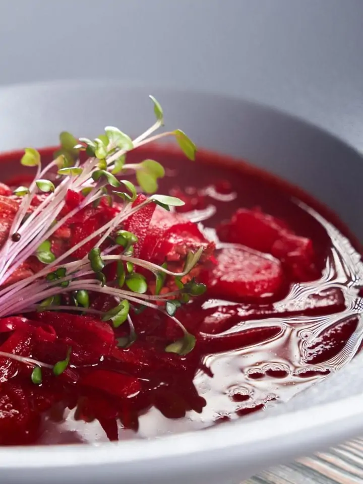 Traditional ukrainian borscht with sprouts