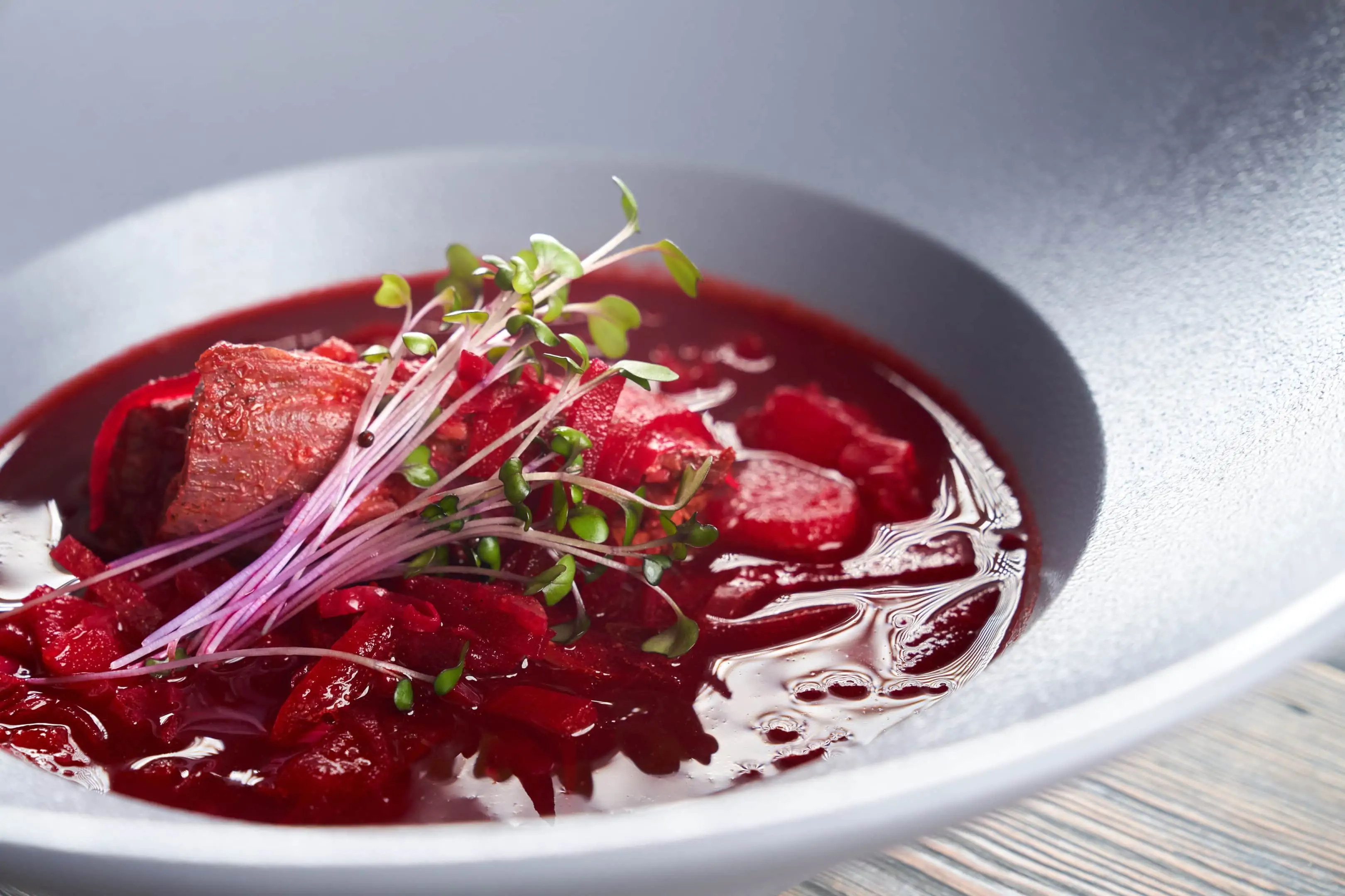 Traditional ukrainian borscht with sprouts