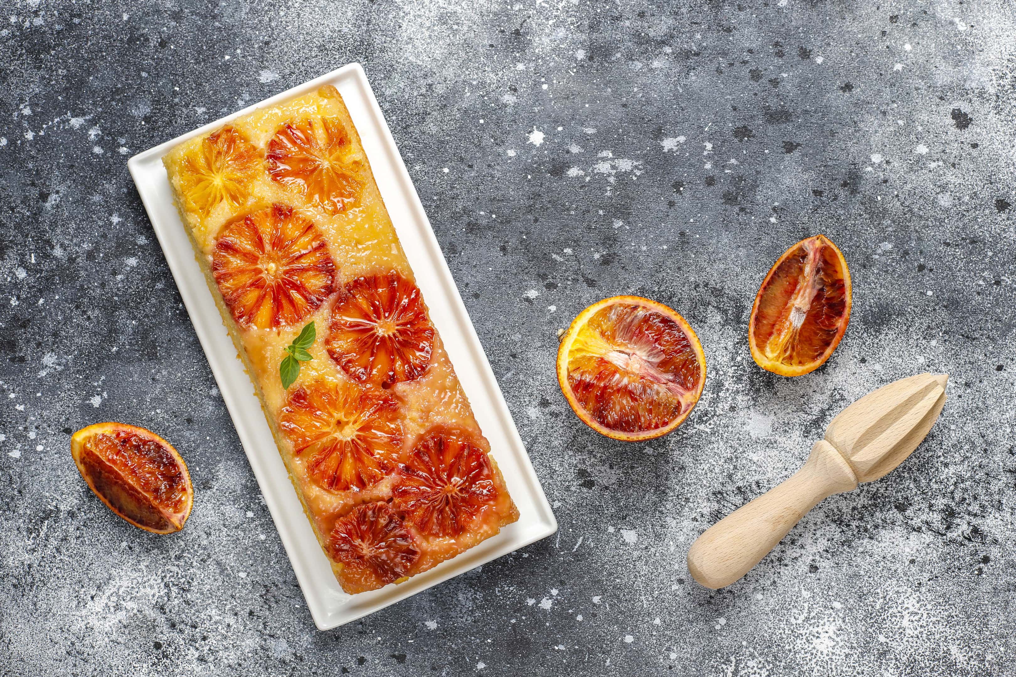 French dessert — tarte tatin with blood orange