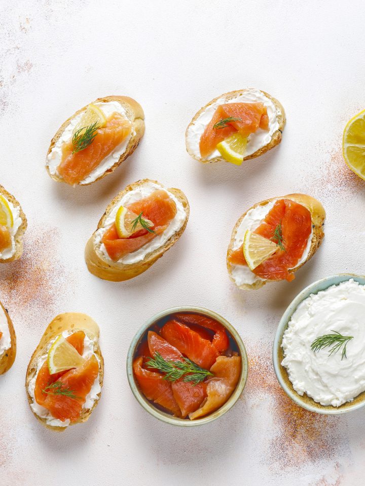 Sandwiches with smoked salmon, cream cheese and dill