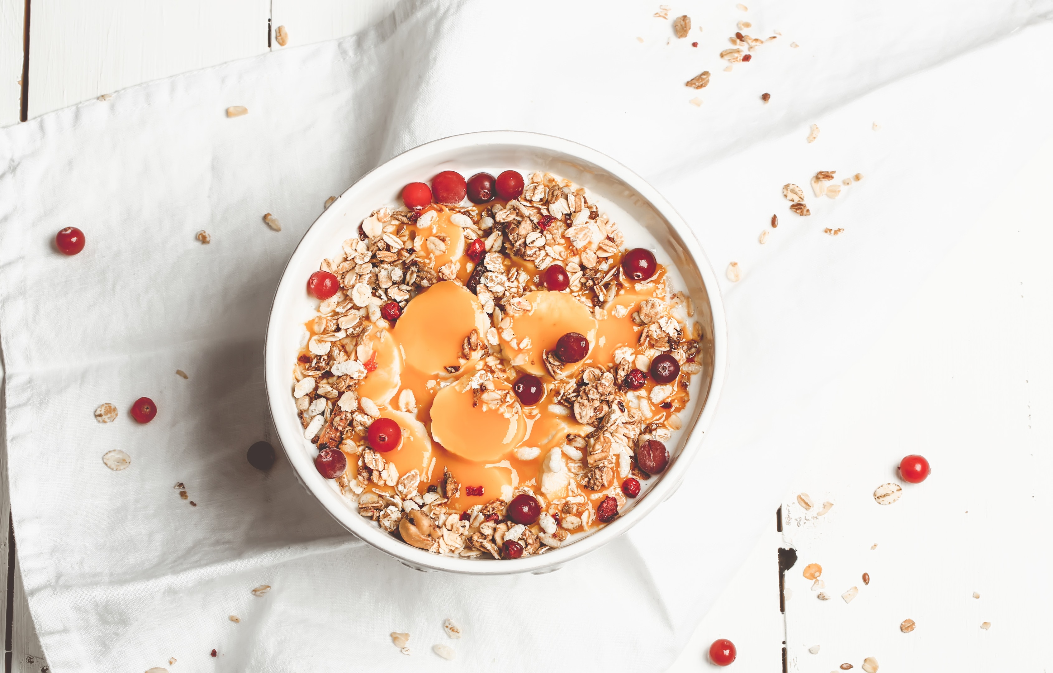 Oatmeal with berries banana and mango