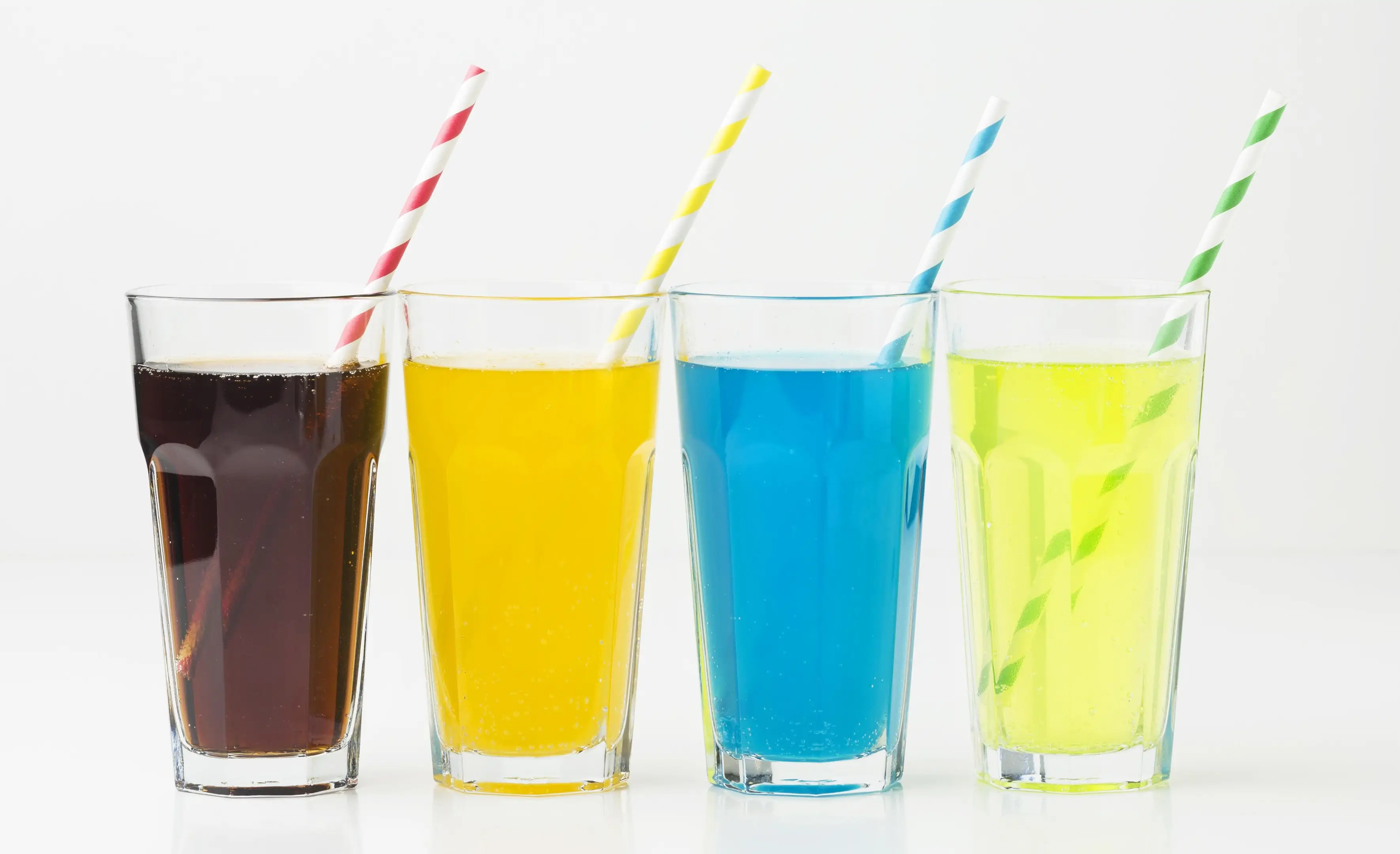 Soft drinks glasses with straws