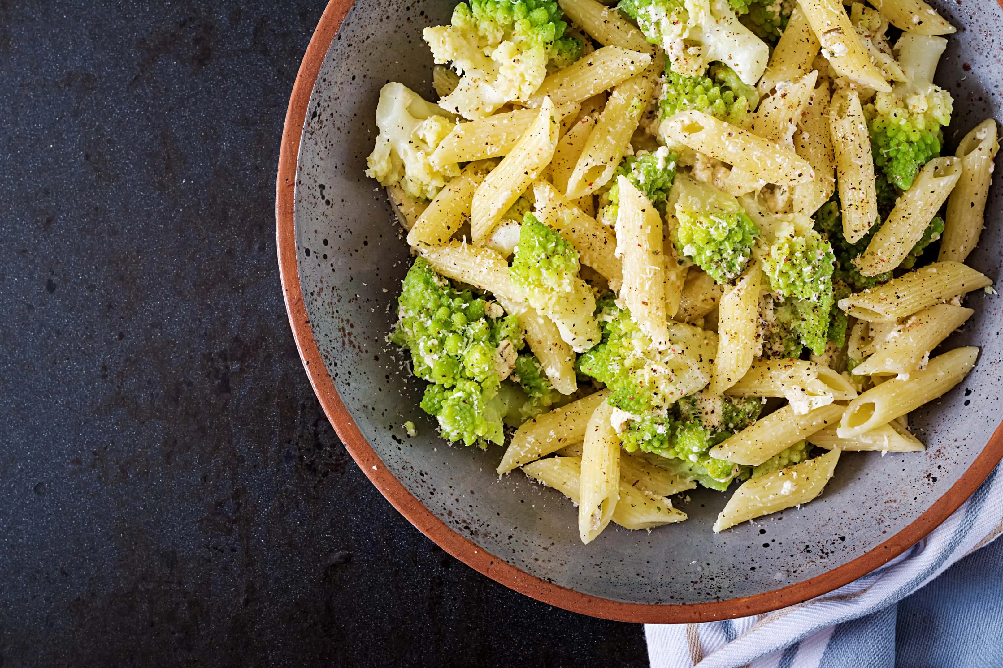 Penne pasta with Romanesco in a plate