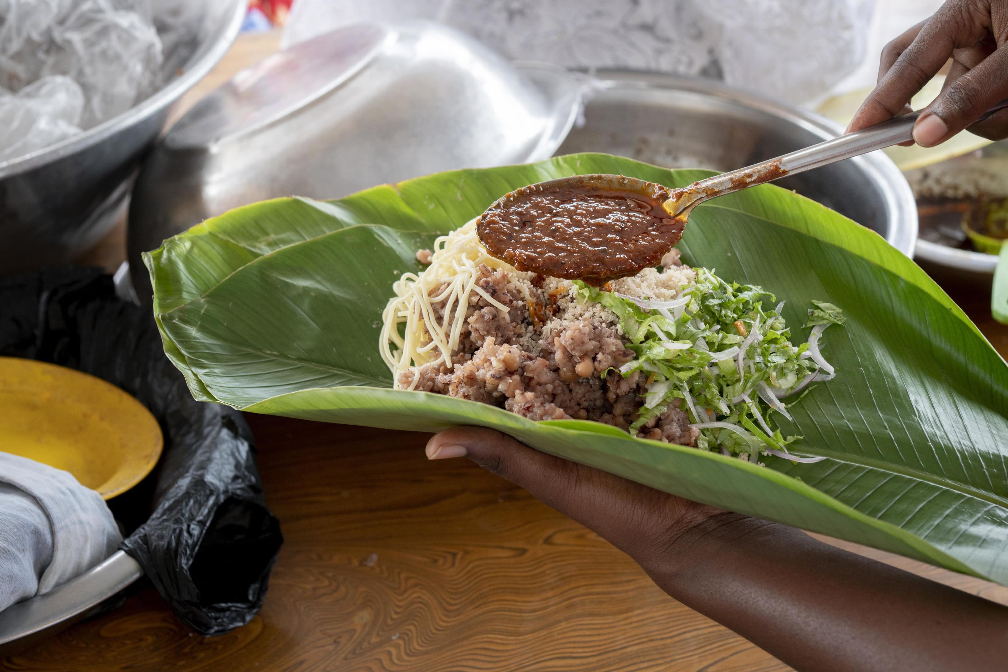 Traditional African waakye leaves dish