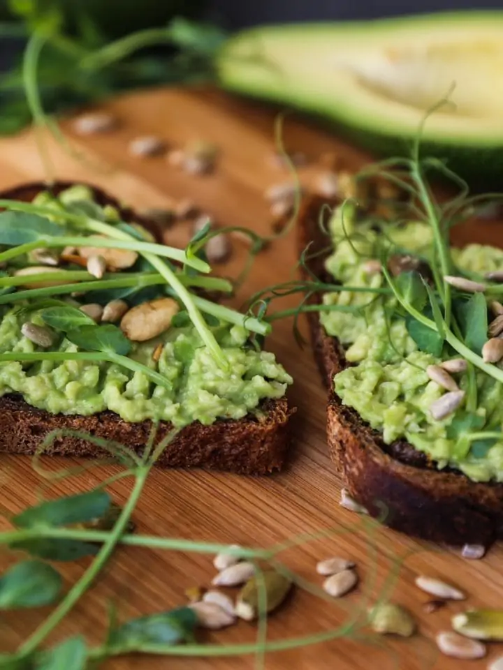 Toast with avocado and fenugreek microgreens