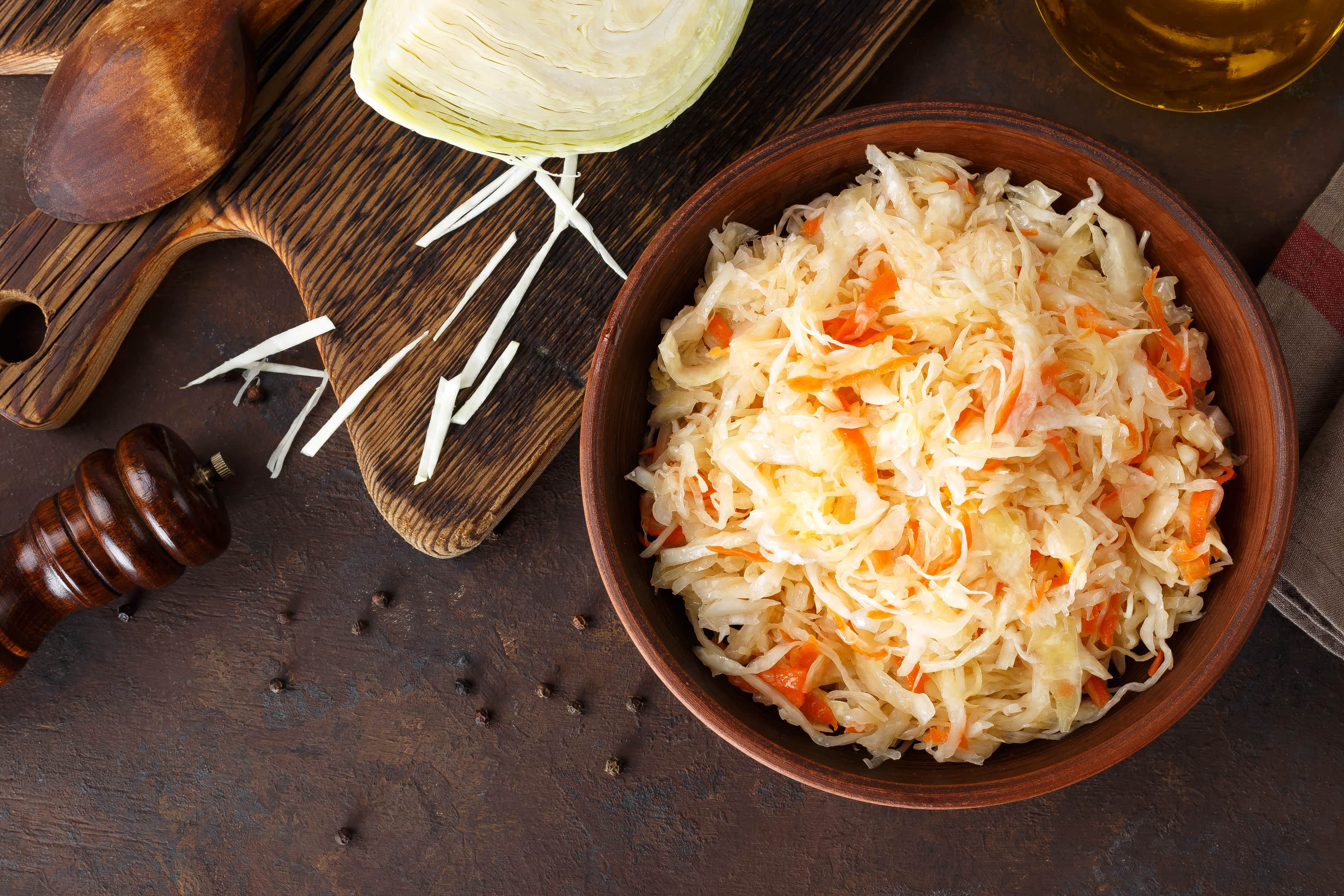 Chopped cabbage pickled in brine