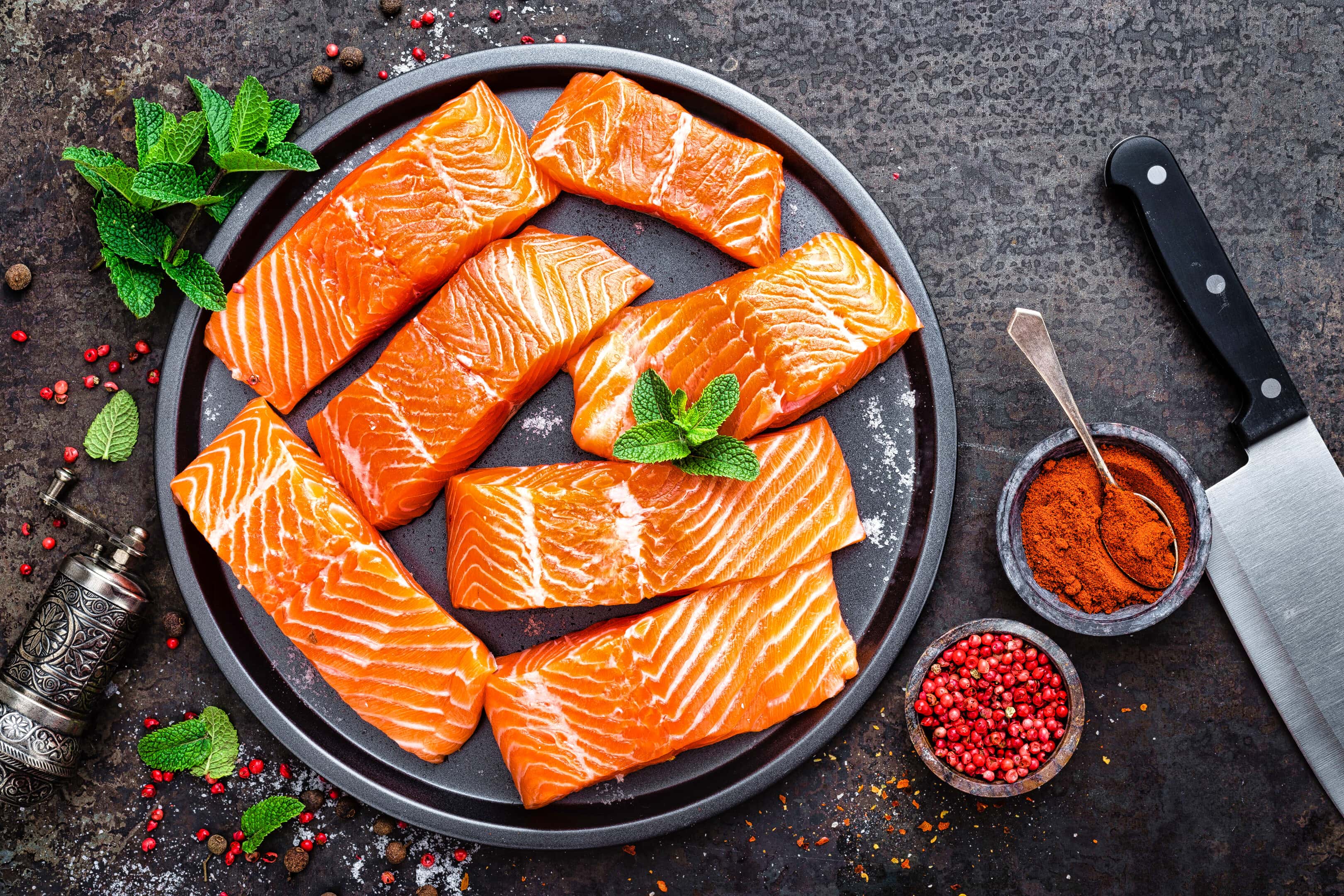 Fresh raw salmon fillet on a plate