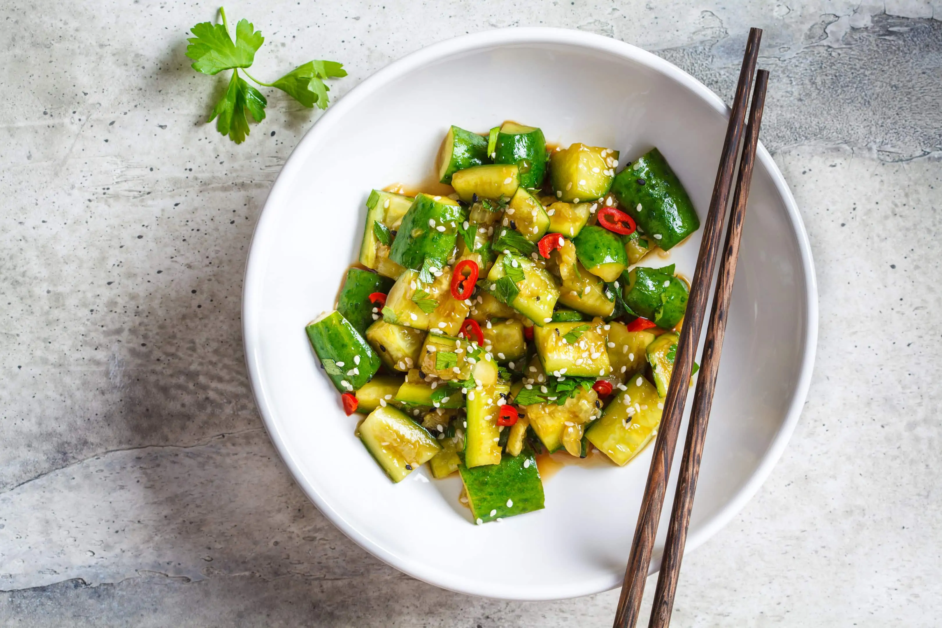 Din Tai Fung cucumber salad recipe with chili and sesame seeds