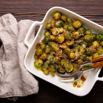 Healthy vegetarian dish longhorn Brussel sprouts with butter