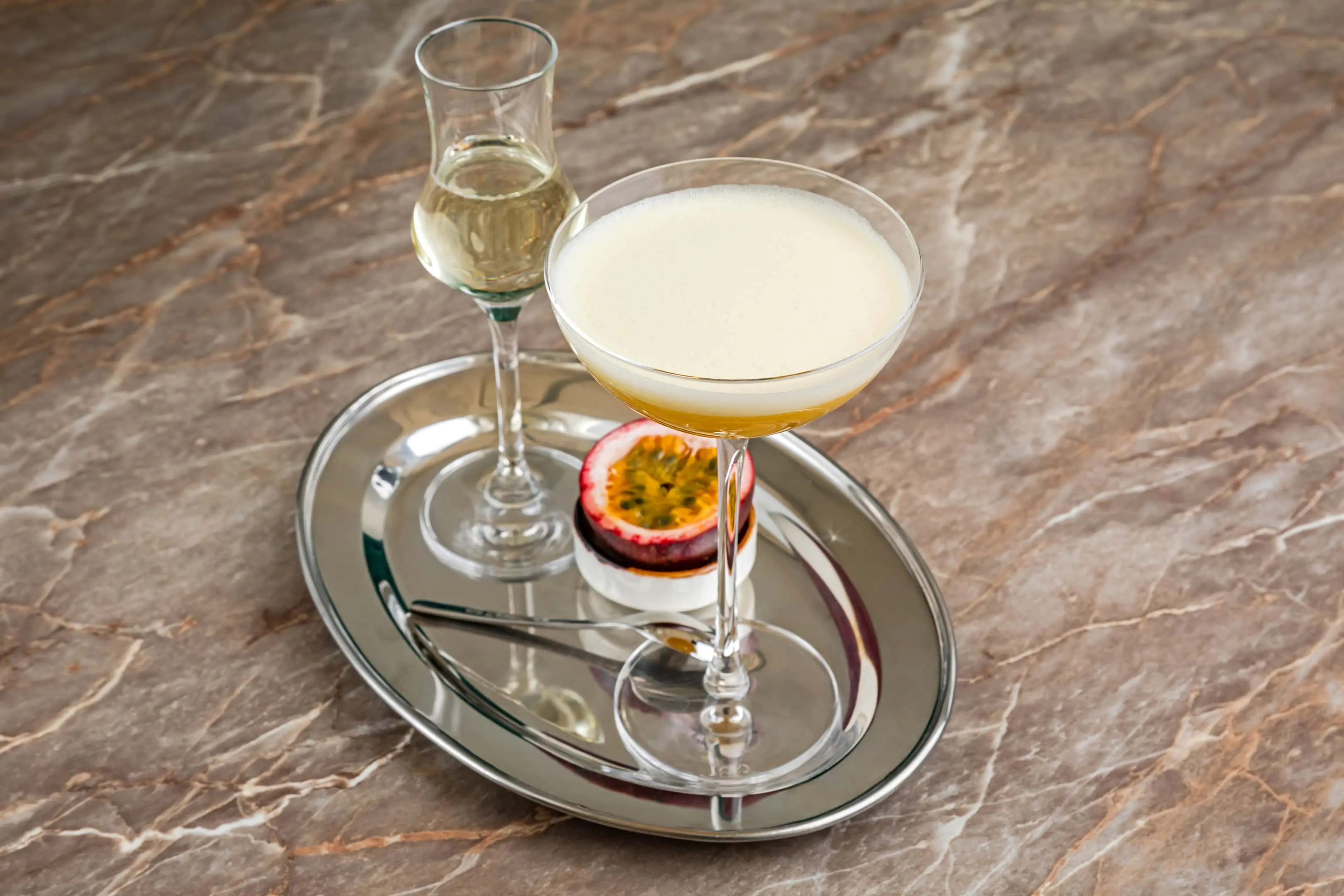 Pornstar martini cocktail with sparkling wine