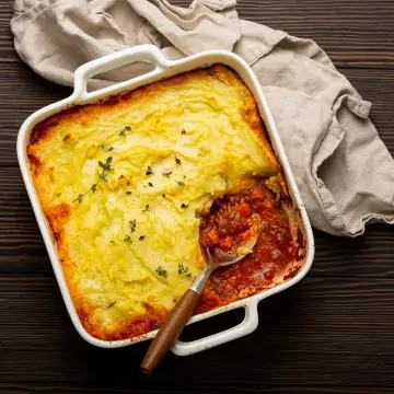 Traditional dish shepherd s pie casserole with minced meat mashed potatoes