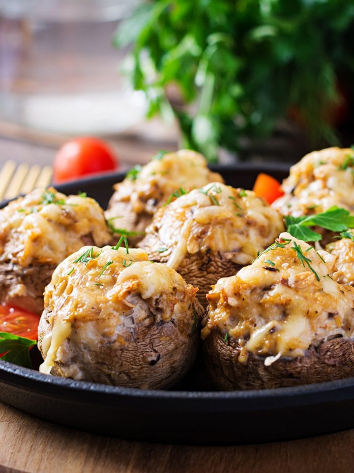 Baked Longhorn stuffed mushroom with minced meat and cheese