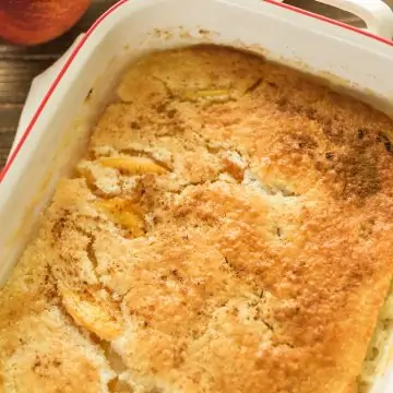Freshly baked peach cobbler with canned peaches