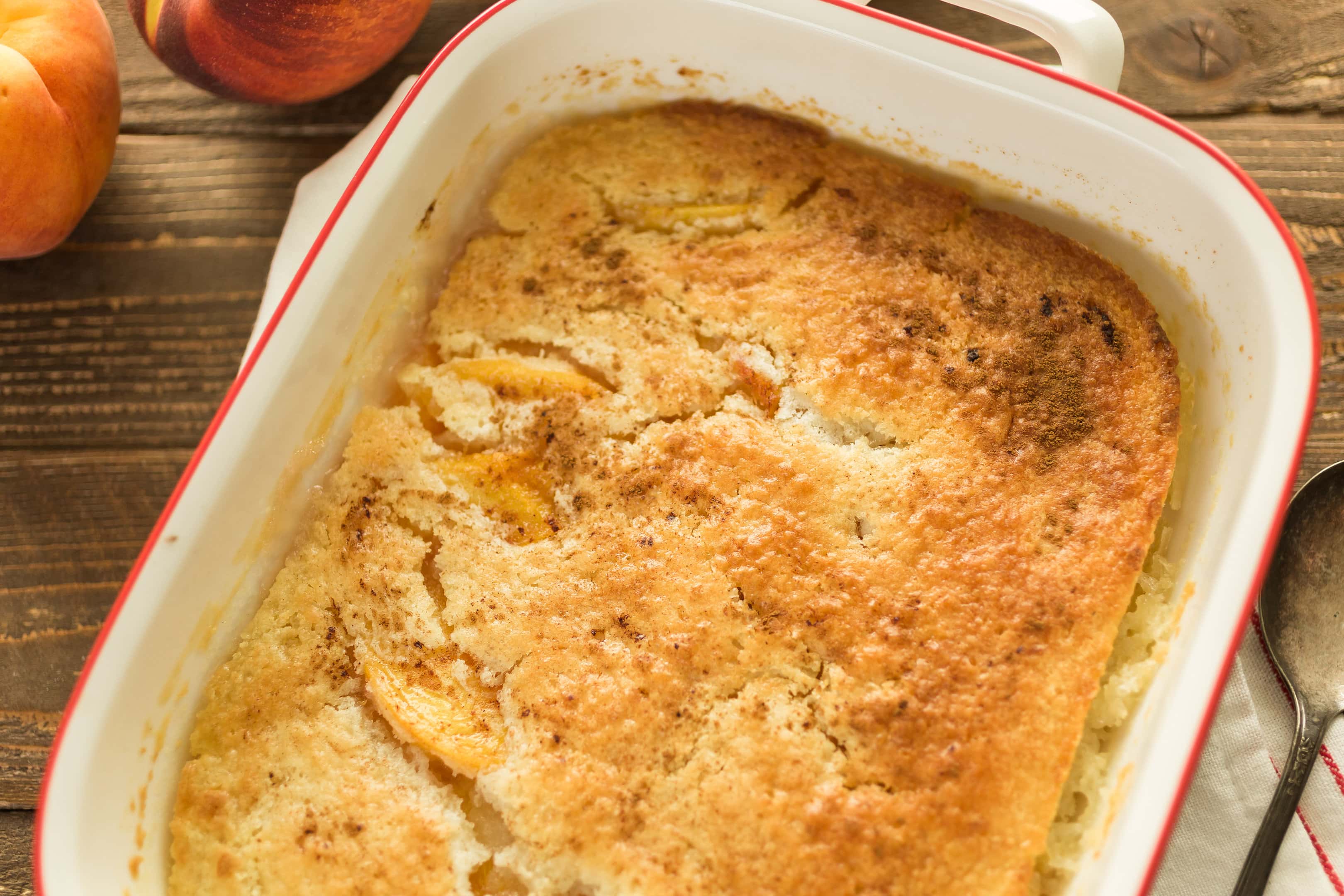 Freshly baked peach cobbler recipe with canned peaches