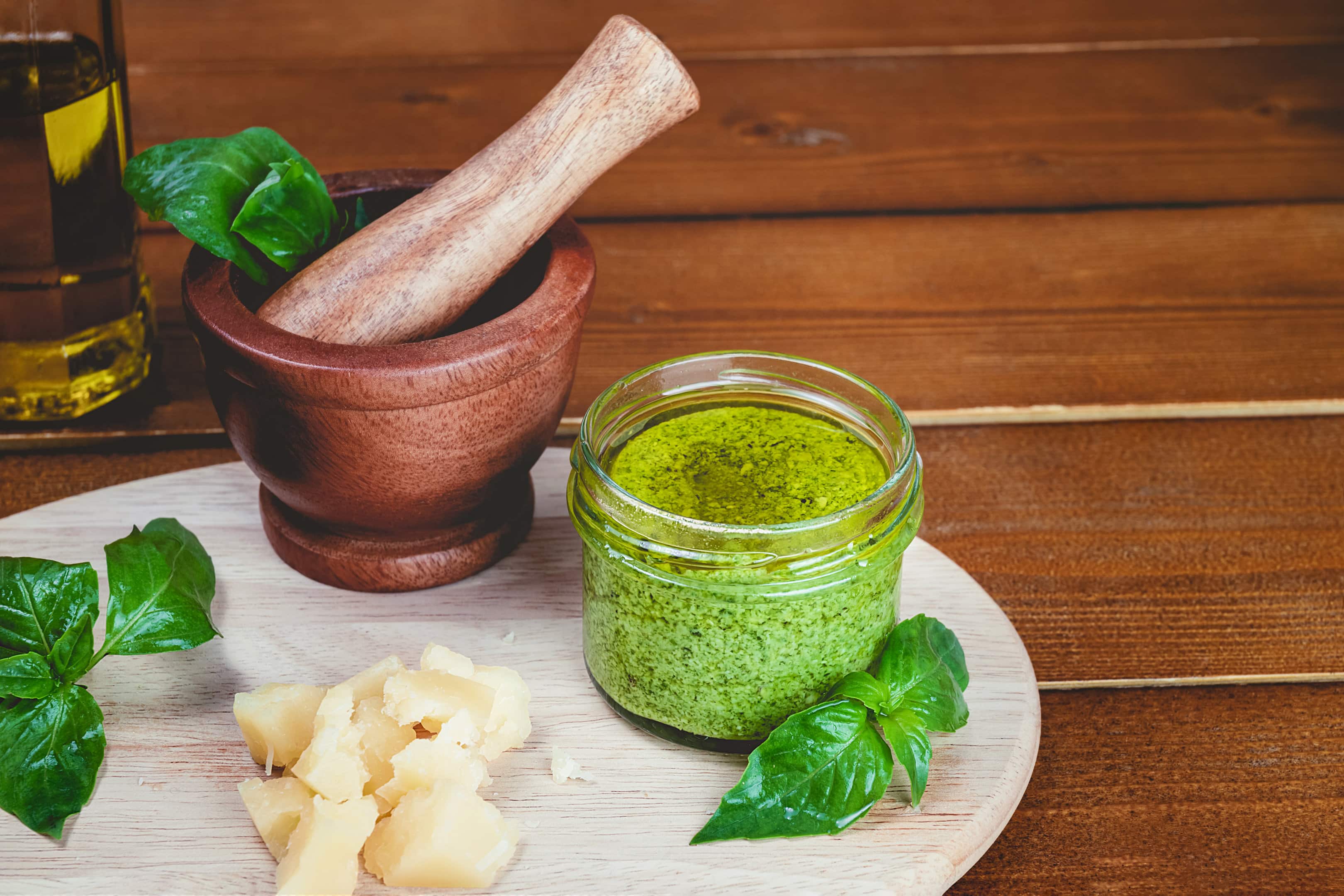Our pesto without pine nuts served with cheese