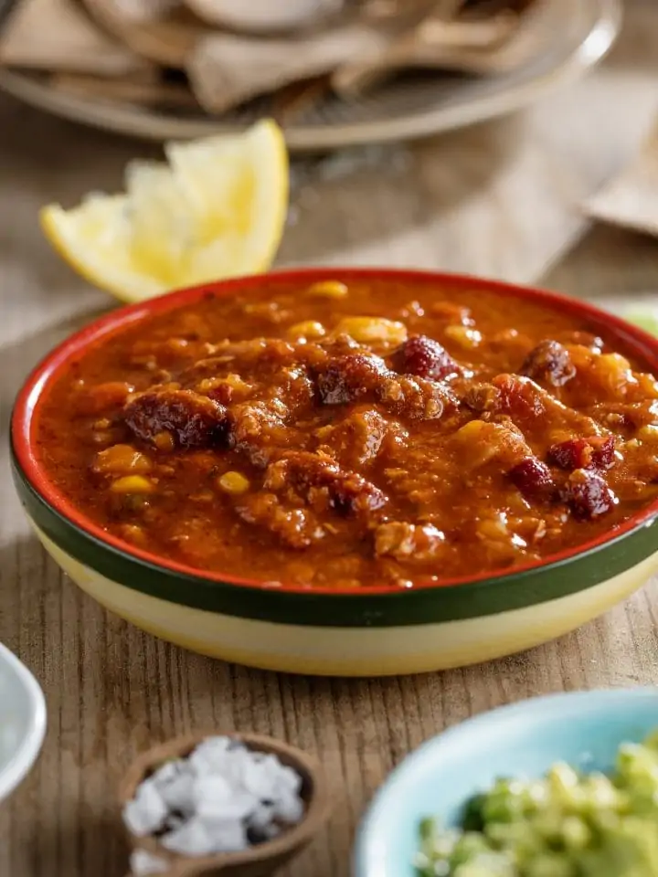 Tasty Joanna Gaines chili with fresh avocado, burritos and tacos