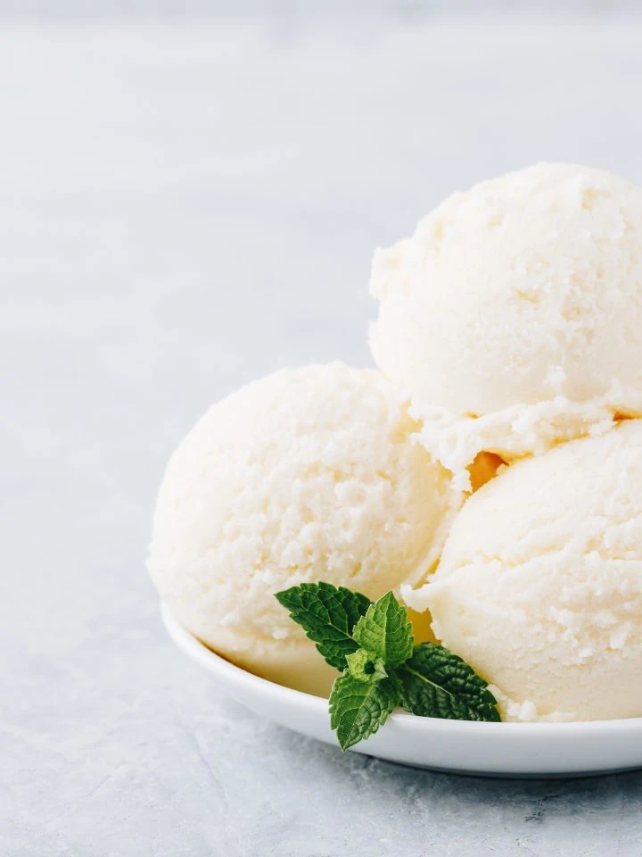 Vanilla ice cream for ice cream maker with mint leaves