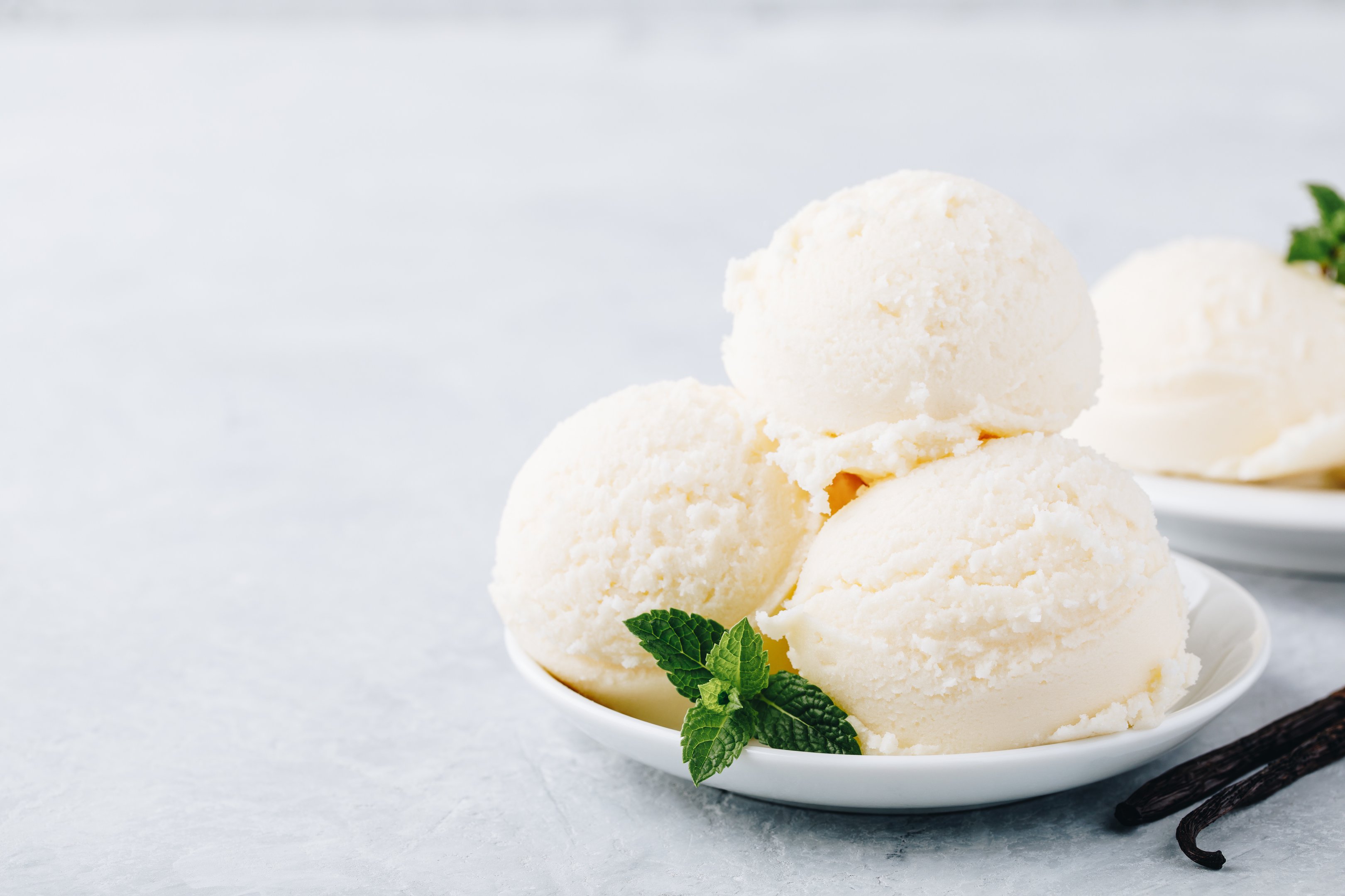 Vanilla ice cream recipe for ice cream maker with mint leaves