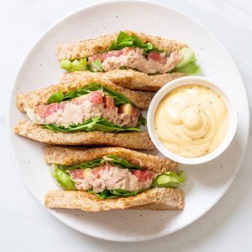Homemade Panera tuna salad sandwich with mayo