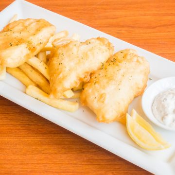 Long John Silver's batter fish with fries and mayonnaise