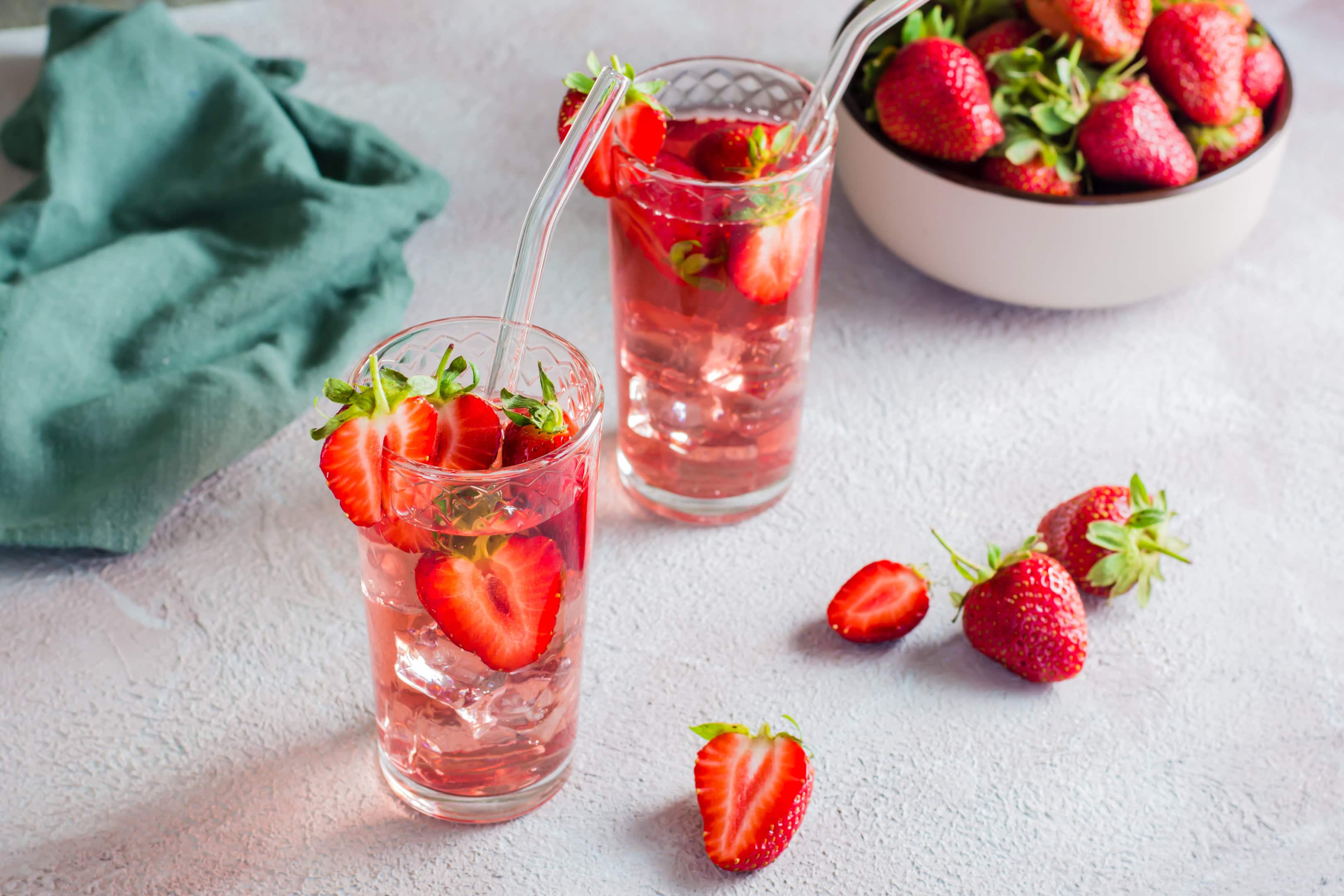 Glasses of strawberry Hennessy cocktail drinks