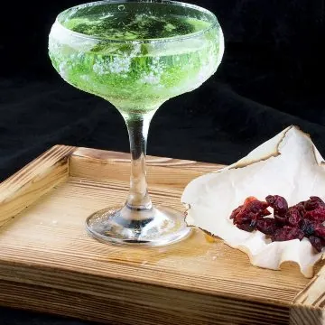 Goblin Glow martini with candied fruit