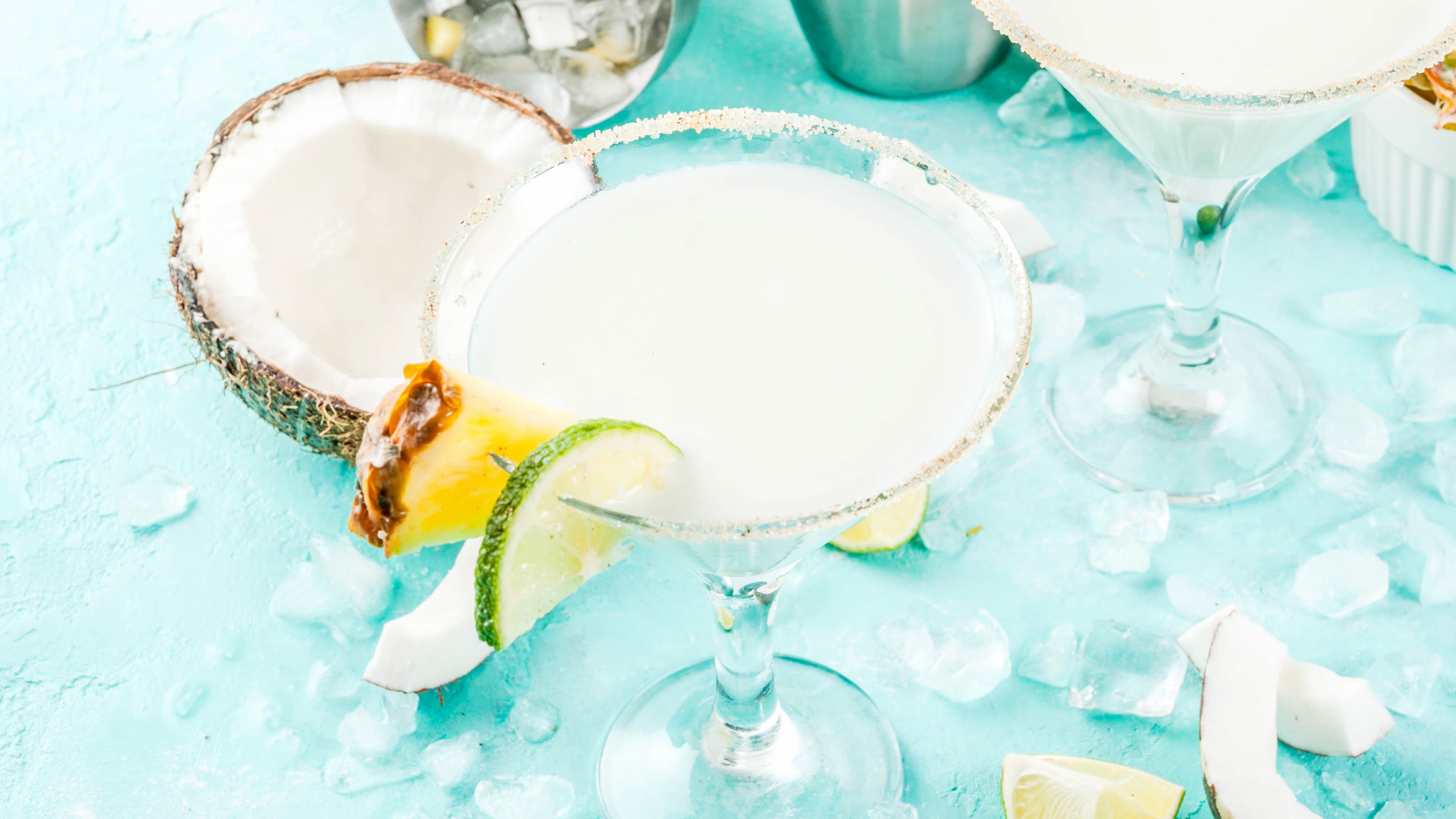 Tropical cocotini cocktail with coconut, lemon and pineapple