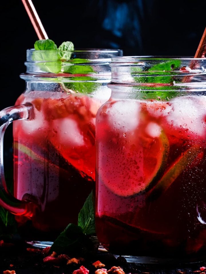 Carrabba's blackberry sangria with lime, ice, and mint