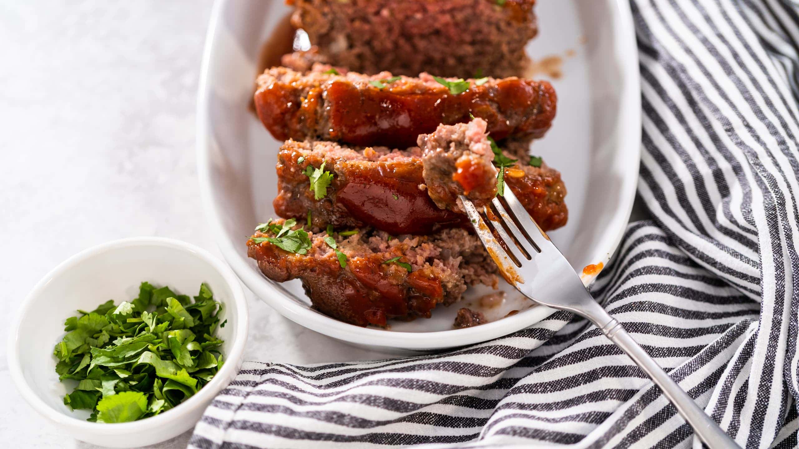 Our homemade Golden Corral meatloaf with fresh parsley