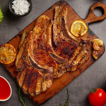 Roasted Perry's pork chop steak