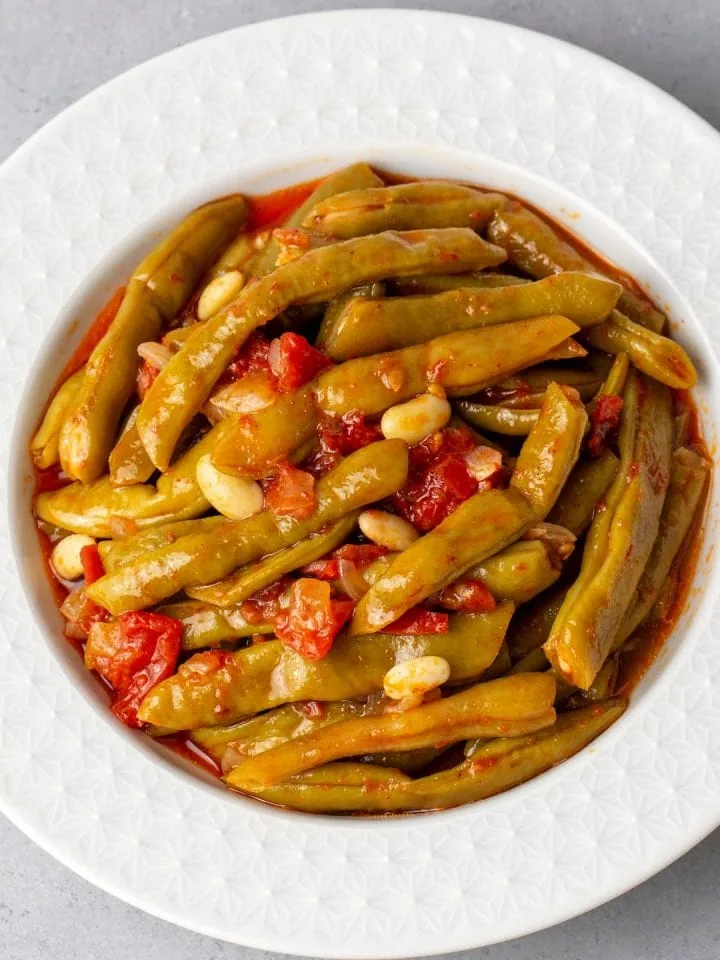 Traditional delicious Bill Miller green bean with chili and tomato sauce