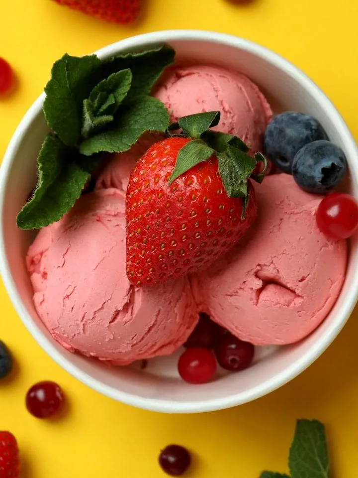 Anabolic ice cream with berries toppings