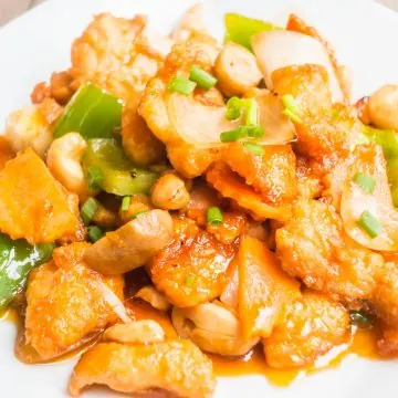 Sweet and sour chicken Jamaican style with cashew nuts