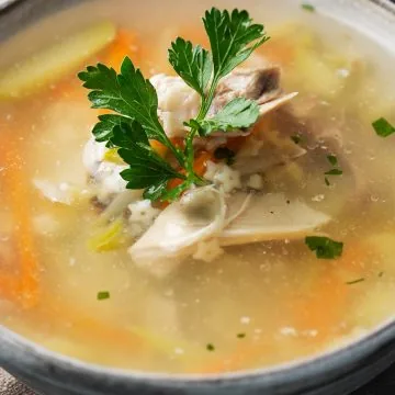 Delicious homemade chicken souse with potatoes and carrots