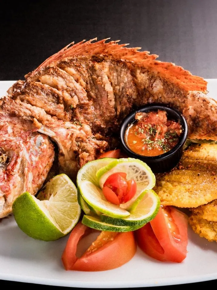 Fried whole red mangrove snapper with lemon