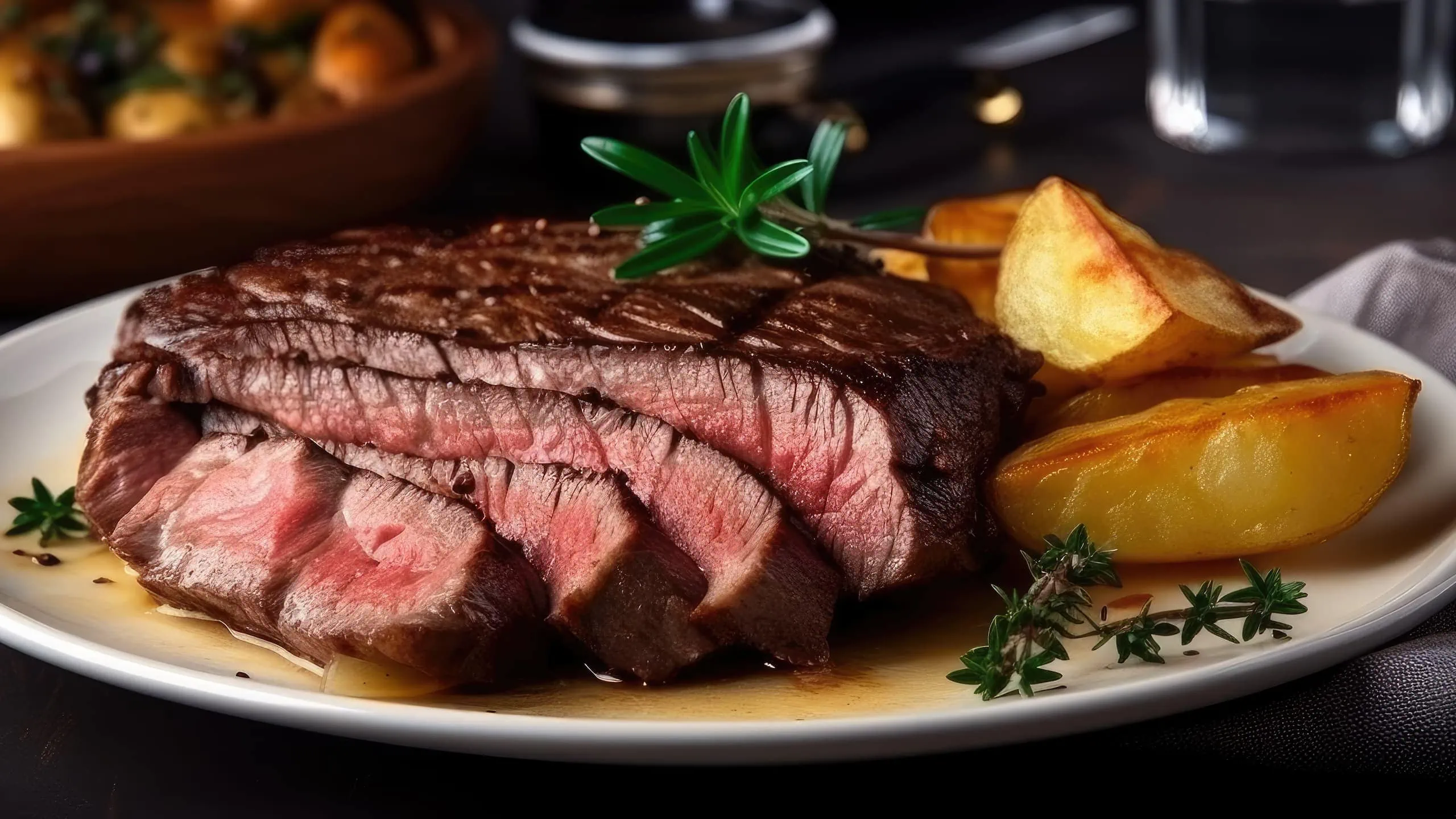 Plate with juicy steak