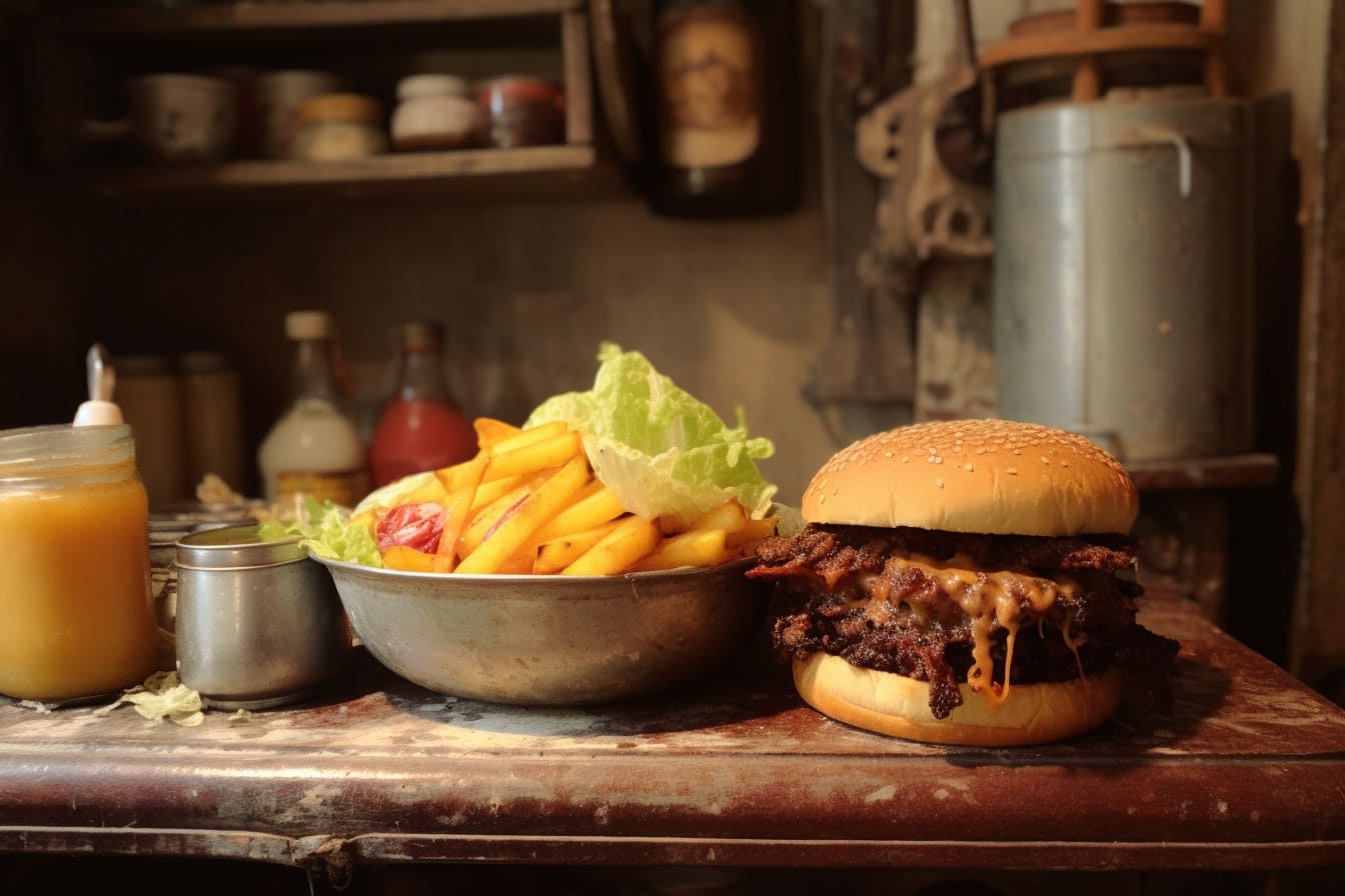 Beyond Meat's burger recipe with fries and cheese