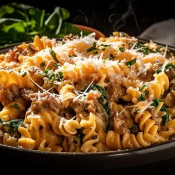 Pasta made with Cajun Alfredo sauce recipe served in a plate