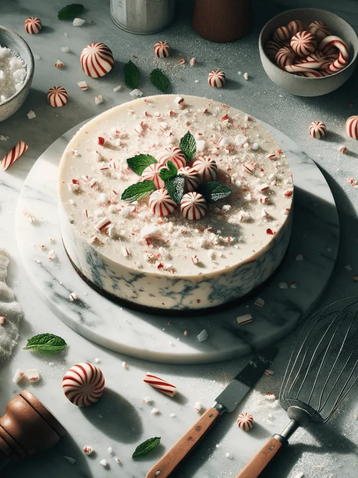 Christmas peppermint cheesecake, ready to serve