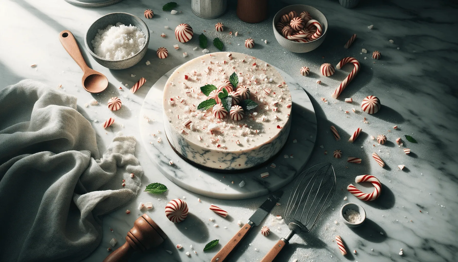 Christmas peppermint cheesecake, ready to serve