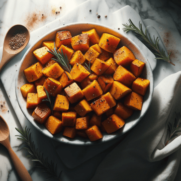 Cinnamon-roasted butternut squash, ready to serve