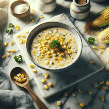 Creamy corn chowder, ready to serve