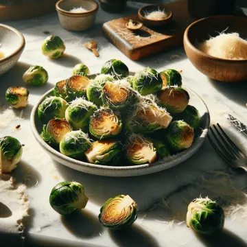 Crispy garlic parmesan Brussels Sprouts, ready to serve