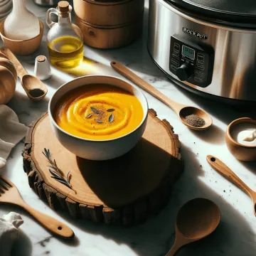 Crockpot butternut squash soup recipe, ready to serve