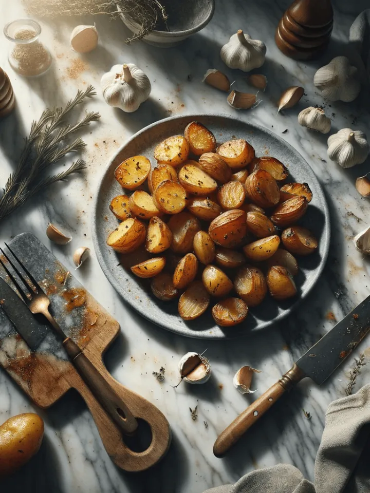 Garlic roasted potatoes, ready to serve