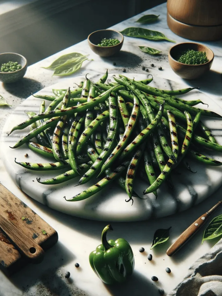 Grilled green beans, ready to serve