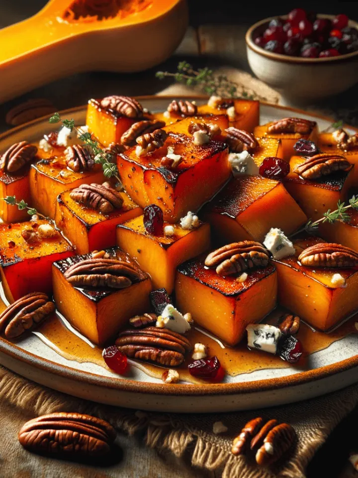Maple-roasted butternut squash, ready to serve