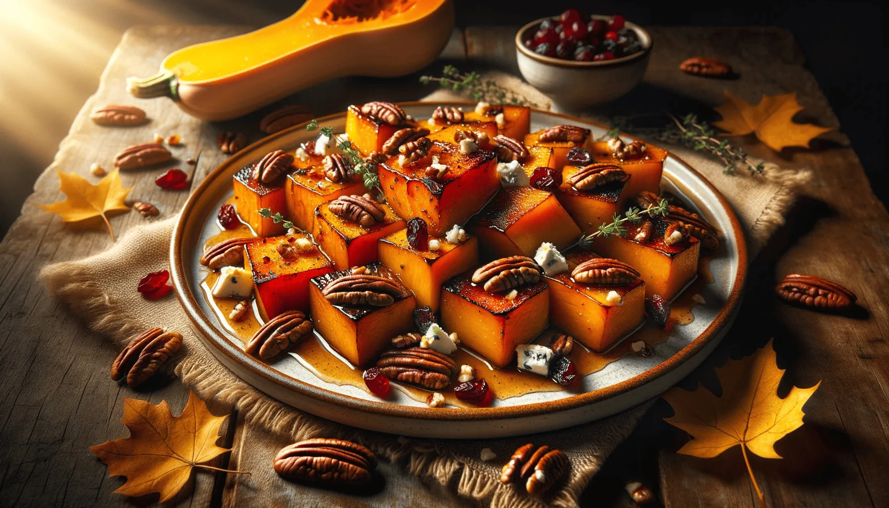 Maple-roasted butternut squash, ready to serve