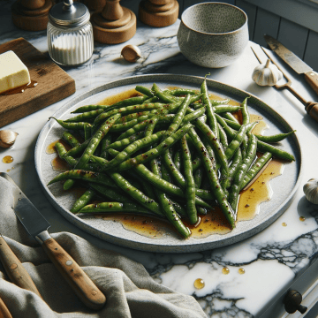 Maple-roasted green beans, ready to serve