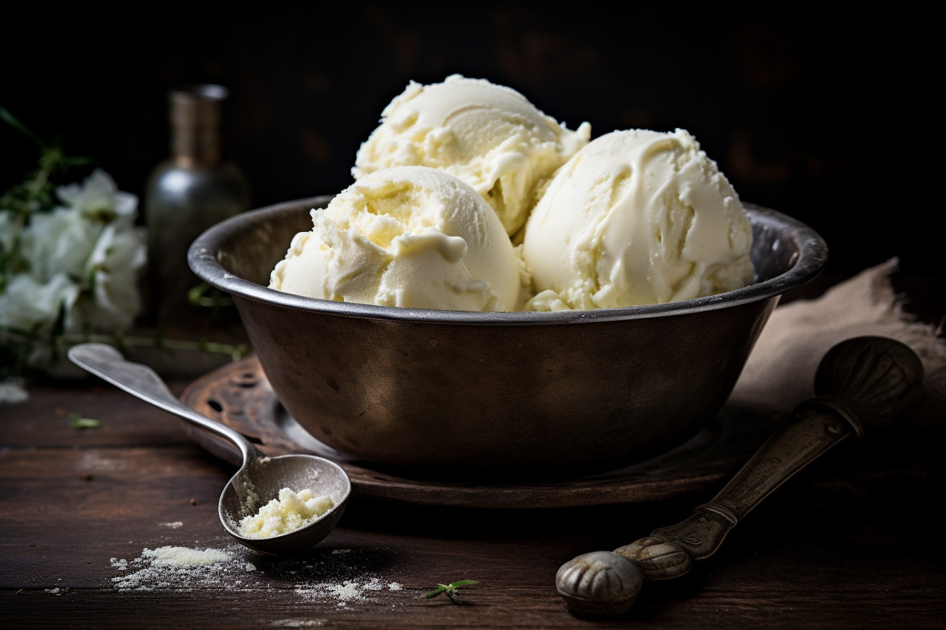 Homemade vanilla ice cream, made with Nostalgia ice cream maker recipe